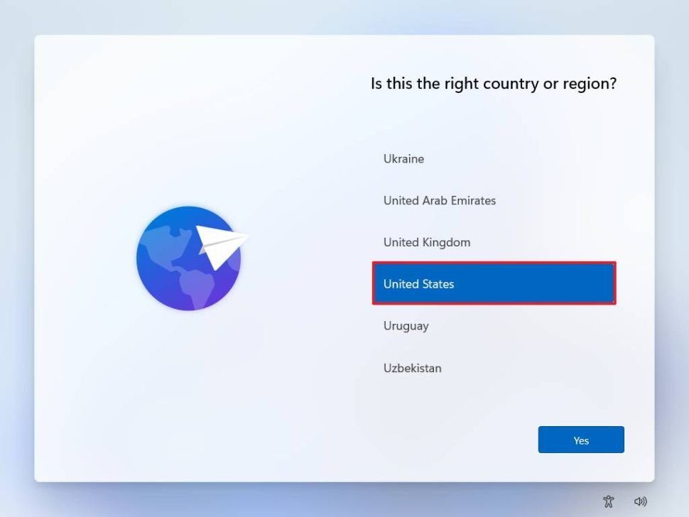 Windows 11 Setup - Select Your Region