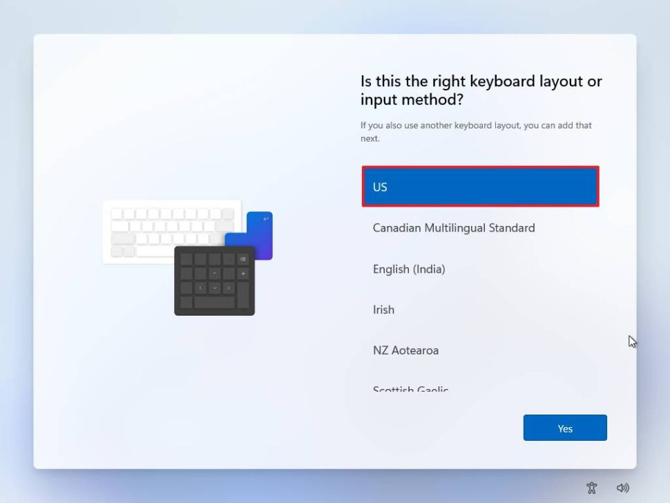 Windows 11 Initial Setup - Select Keyboard